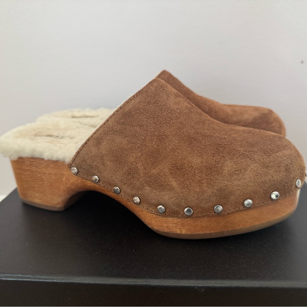 rag & bone “Mara” Suede Studded Mules with Shearling Sz 8